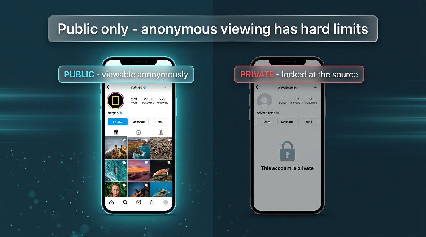 Public vs private accounts and what anonymous viewing can and cannot reach