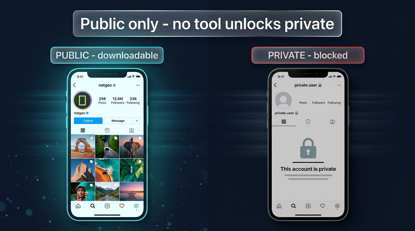 Public vs private Instagram accounts and anonymous downloading