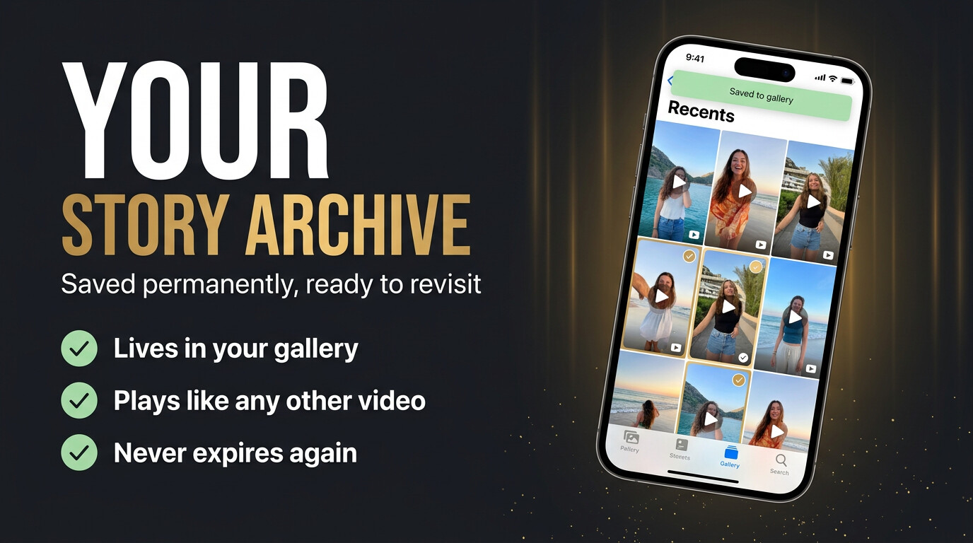 A phone gallery showing several freshly downloaded Instagram stories saved among camera-roll photos