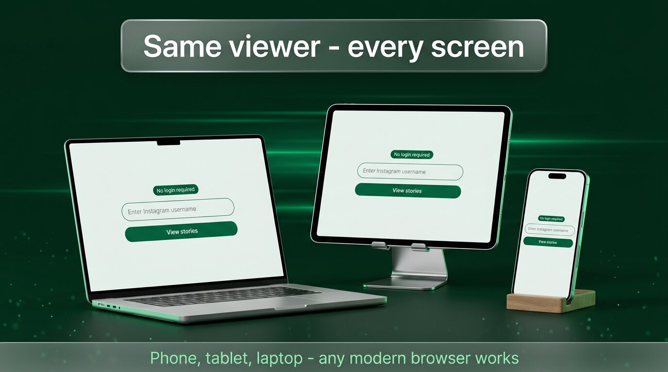 No-login viewer running identically on laptop, tablet and phone