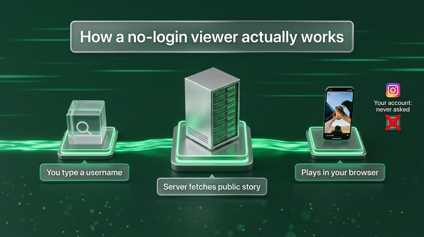 Server-side fetch flow of a no-login Instagram story viewer