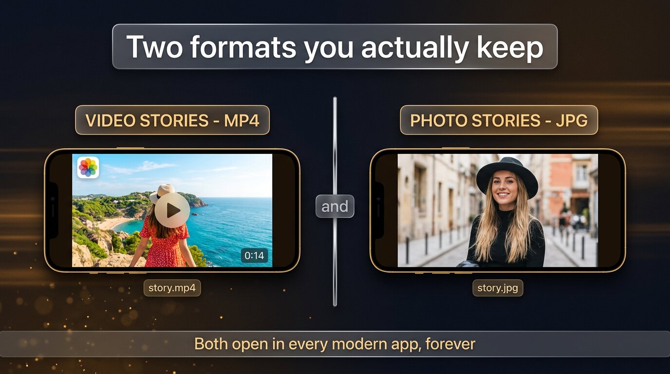 MP4 video story files and JPG photo story files saved permanently